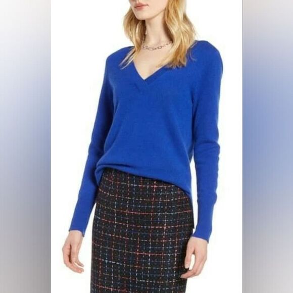 Halogen Cobalt Blue Cashmere Double V-Neck Sweater M - Picture 5 of 7